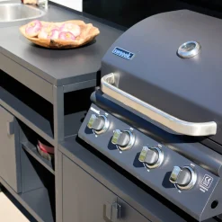 Cocina exterior de 3 módulos de acero inoxidable con barbacoa de gas de 4 quemadores