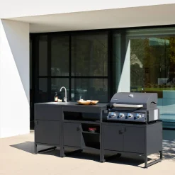 Cocina exterior de 3 módulos de acero inoxidable con barbacoa de gas de 4 quemadores