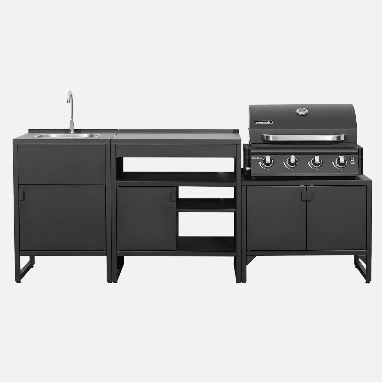 Cocina exterior de 3 módulos de acero inoxidable con barbacoa de gas de 4 quemadores