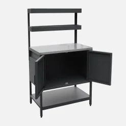Cocina exterior de acero con 2 estanterías colgantes y 2 puertas, 80cm