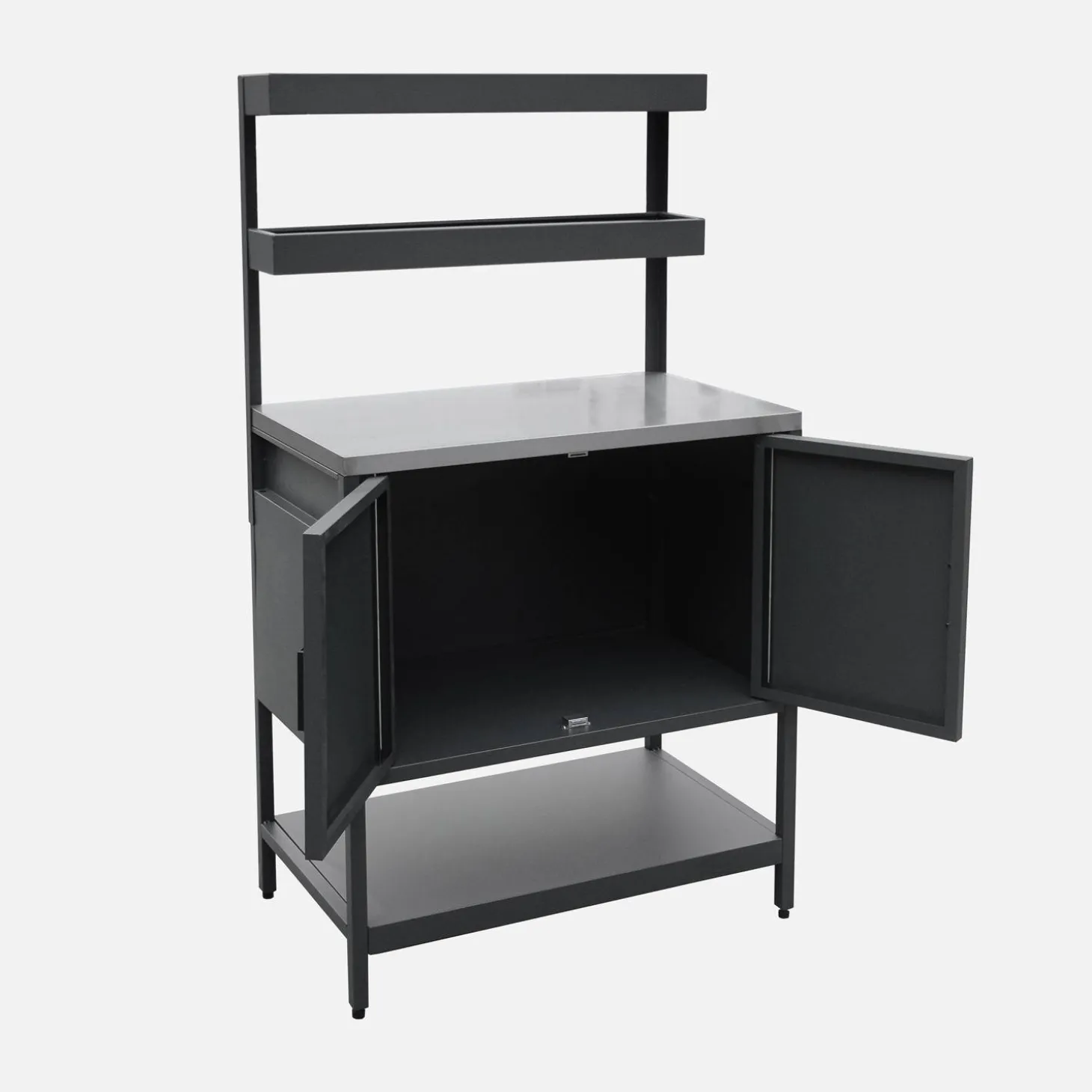 Cocina exterior de acero con 2 estanterías colgantes y 2 puertas, 80cm