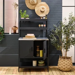 Cocina exterior de acero con 2 estanterías colgantes y 2 puertas, 80cm