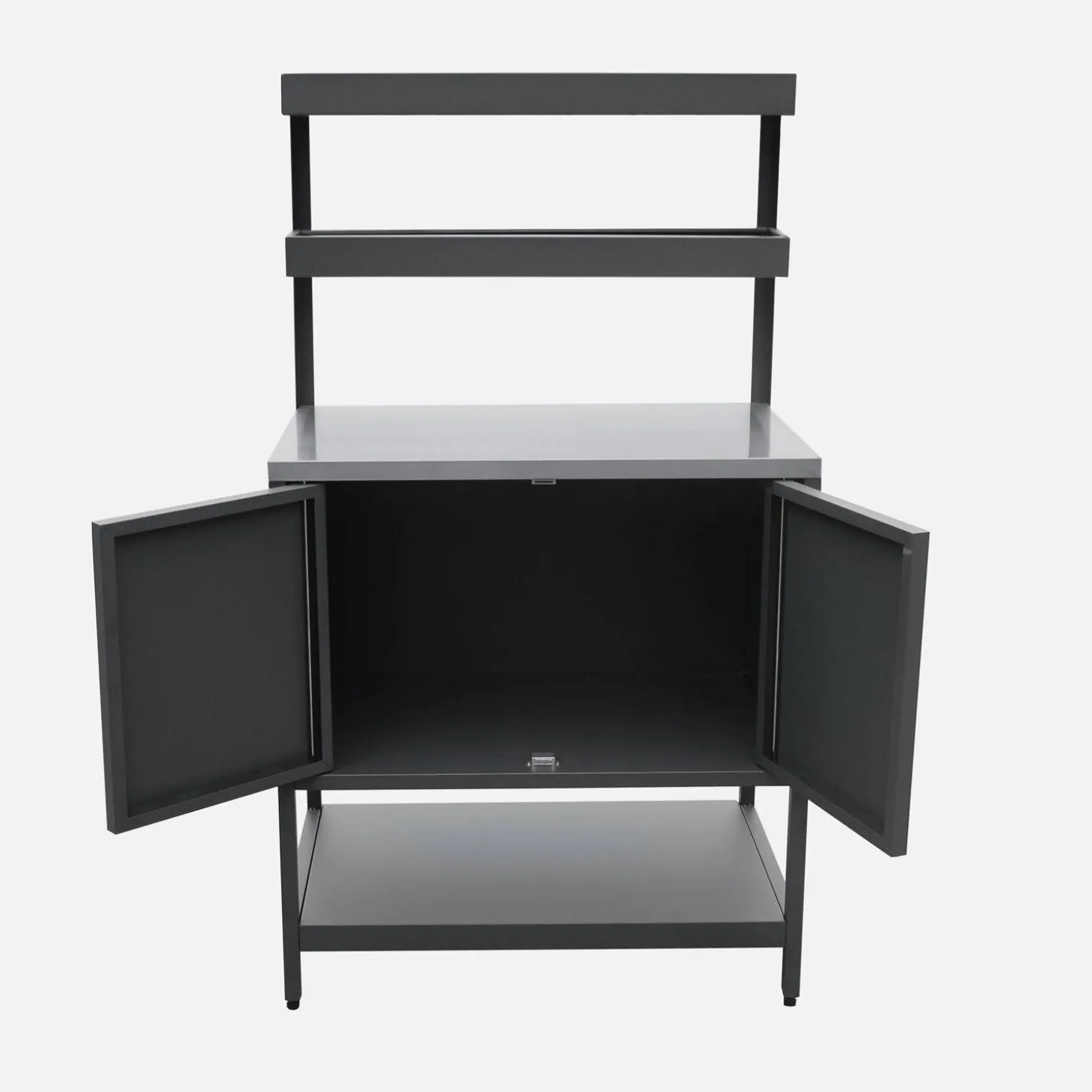 Cocina exterior de acero con 2 estanterías colgantes y 2 puertas, 80cm