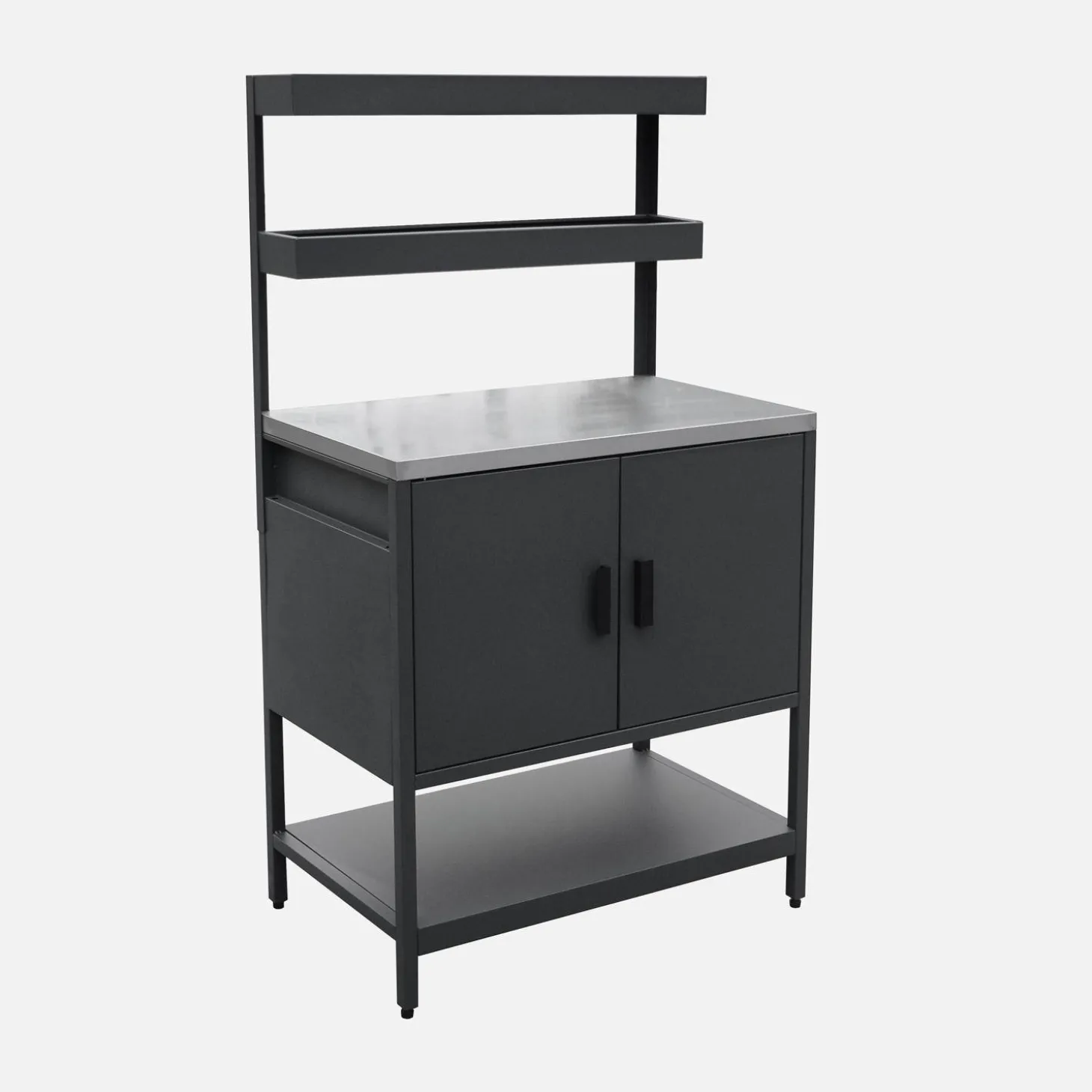 Cocina exterior de acero con 2 estanterías colgantes y 2 puertas, 80cm