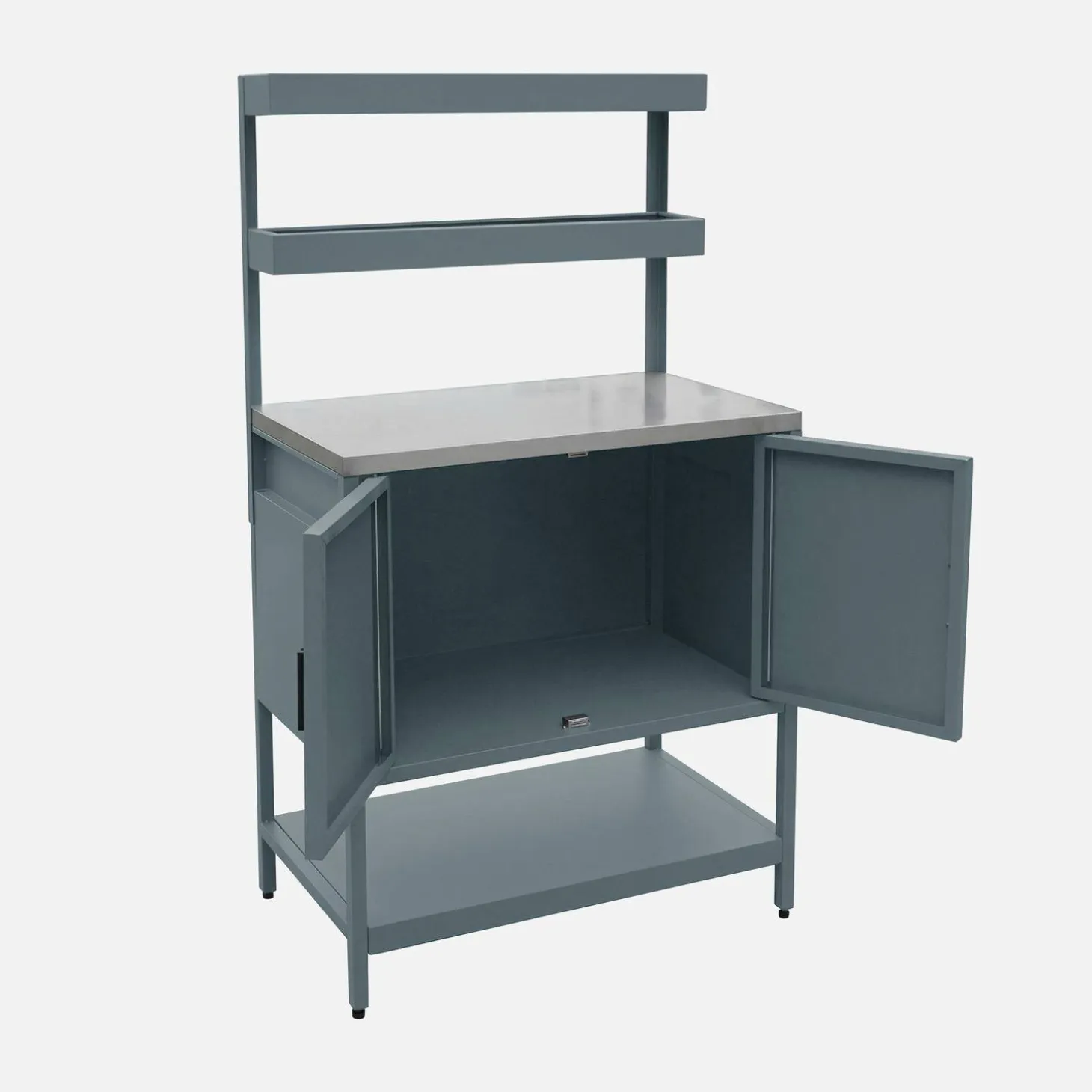 Cocina exterior de acero con 2 estanterías colgantes y 2 puertas, 80cm
