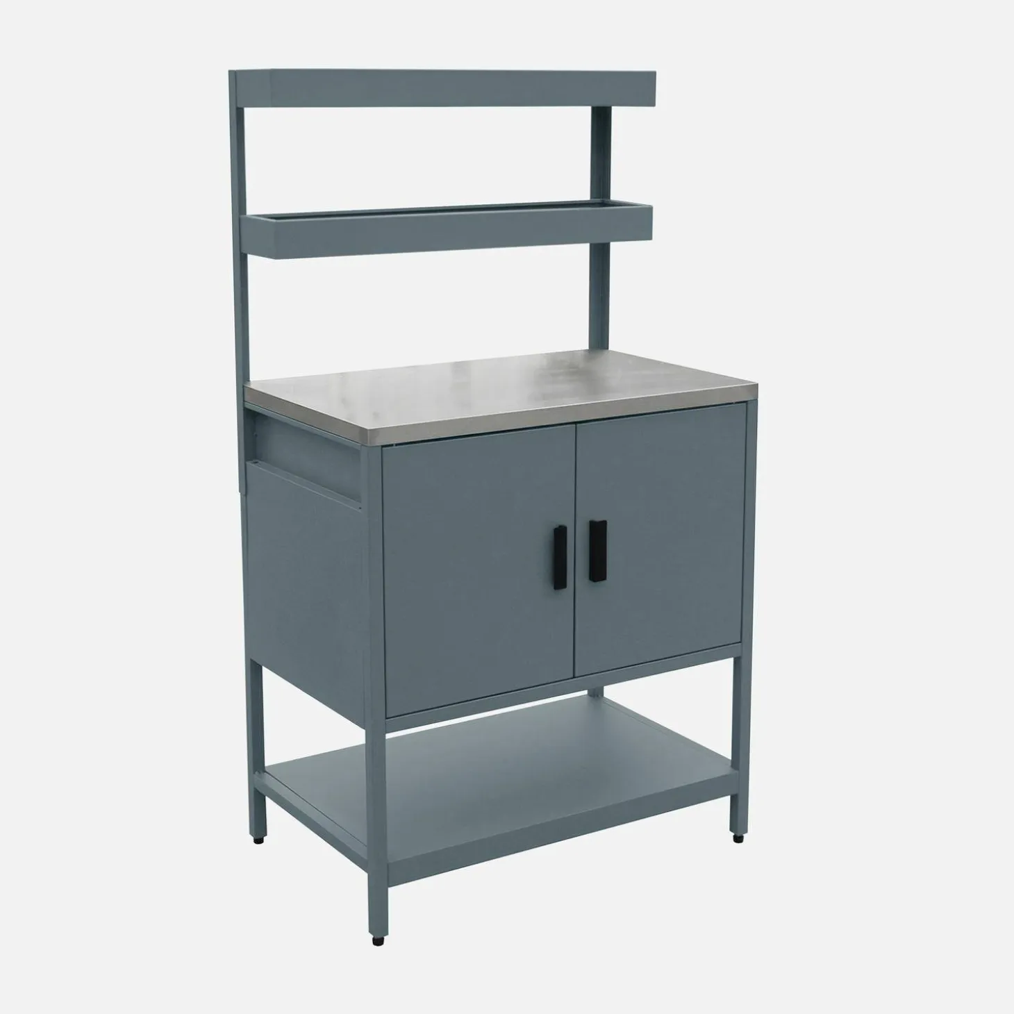 Cocina exterior de acero con 2 estanterías colgantes y 2 puertas, 80cm