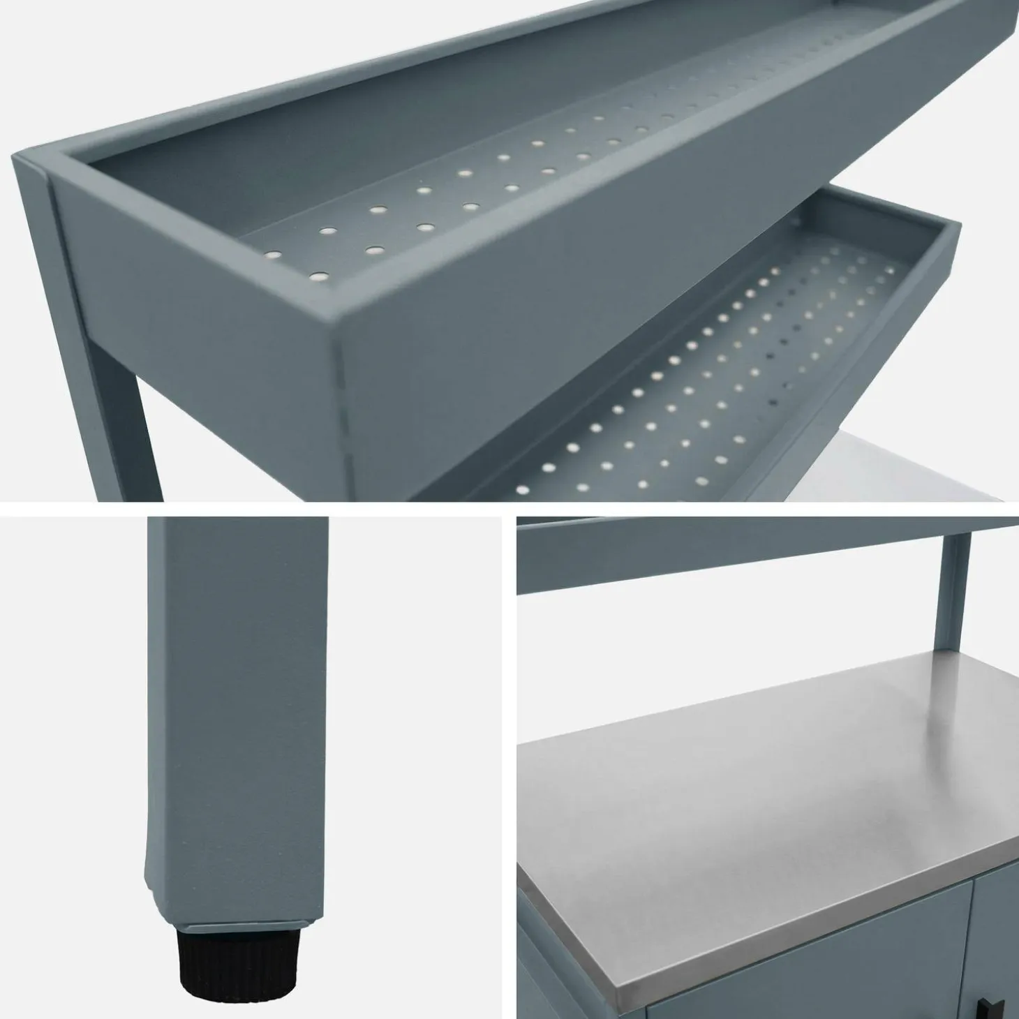 Cocina exterior de acero con 2 estanterías colgantes y 2 puertas, 80cm