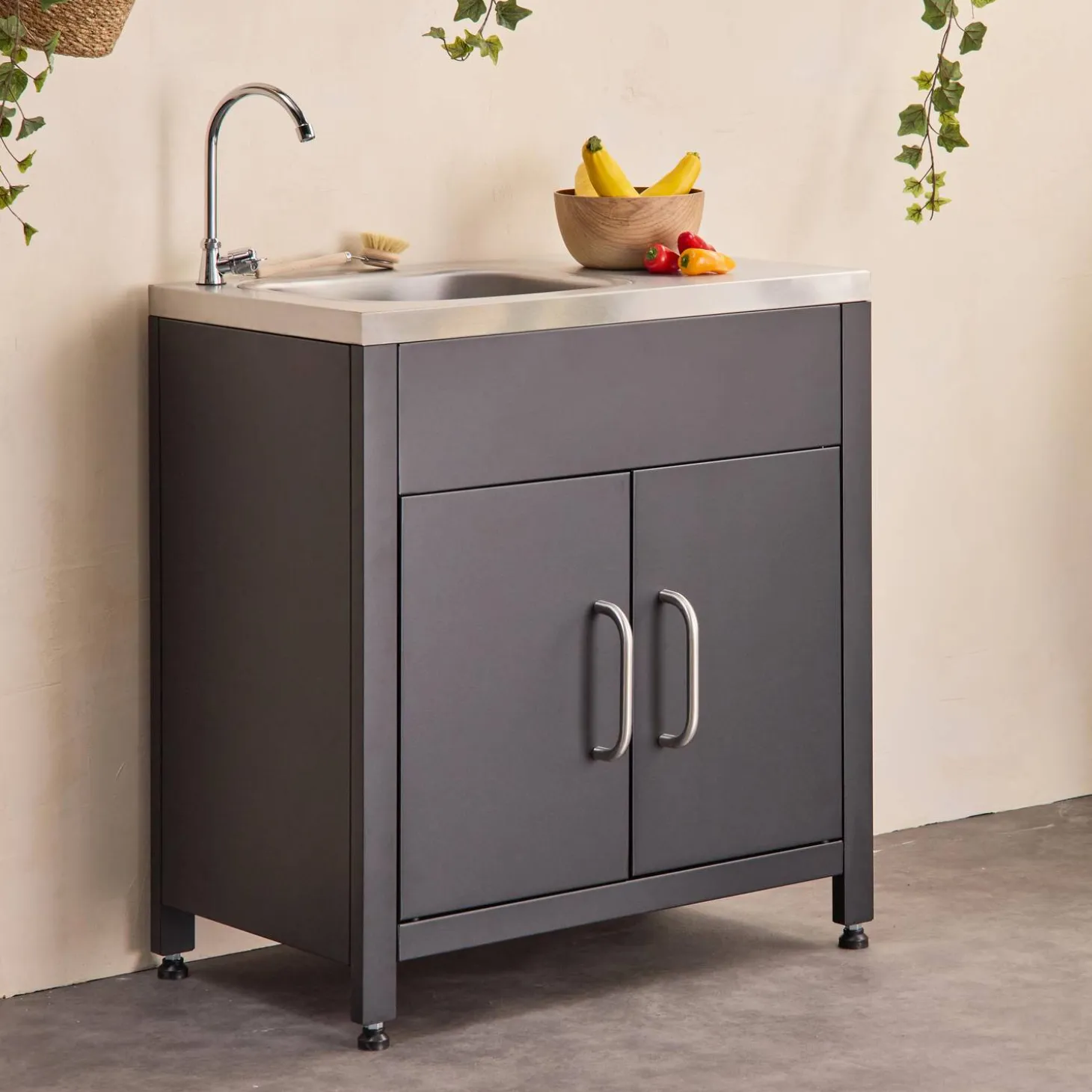 Cocina exterior de acero con fregadero de 80cm