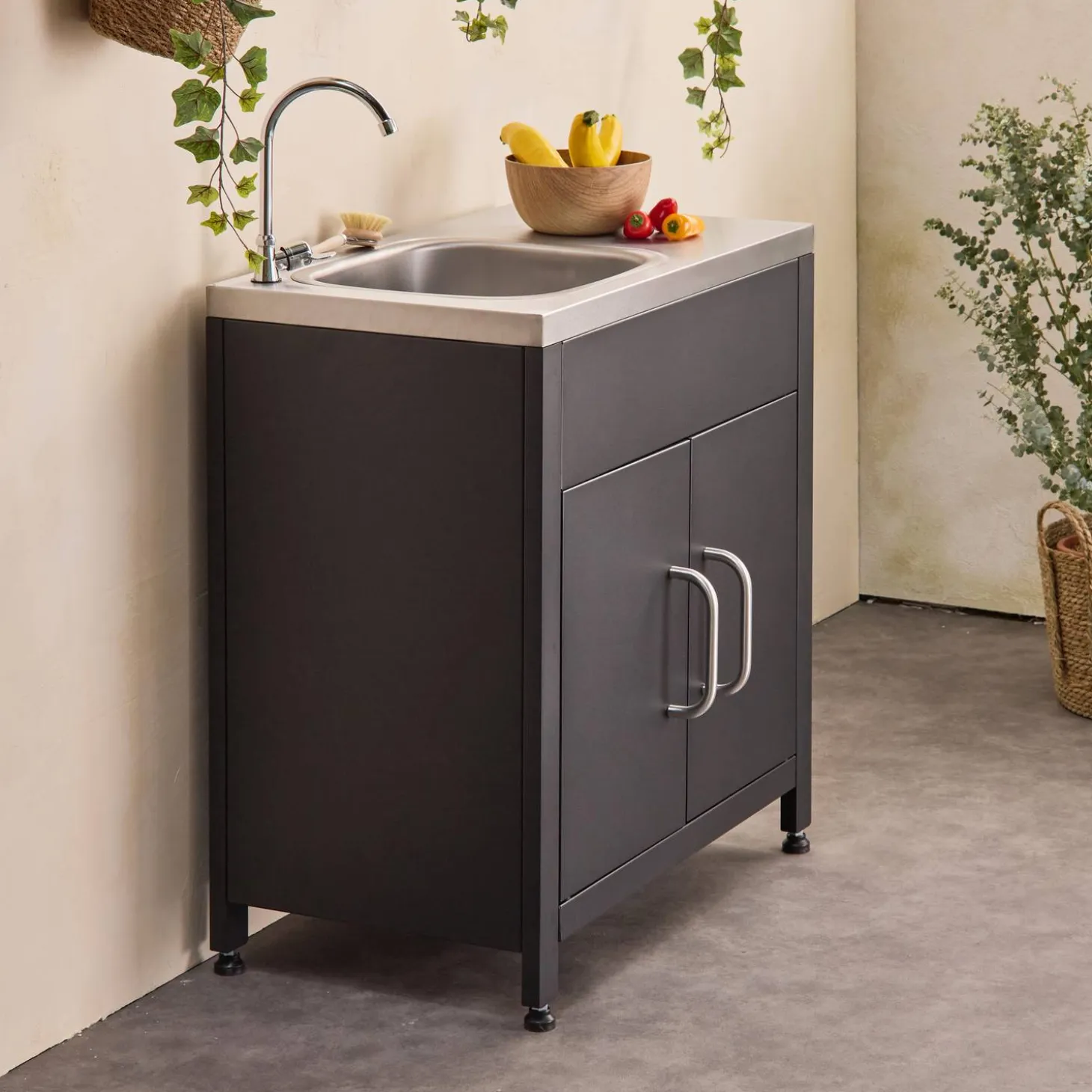 Cocina exterior de acero con fregadero de 80cm