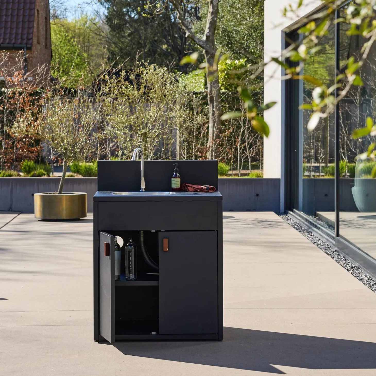 Cocina exterior de acero con fregadero y 2 puertas, 80cm