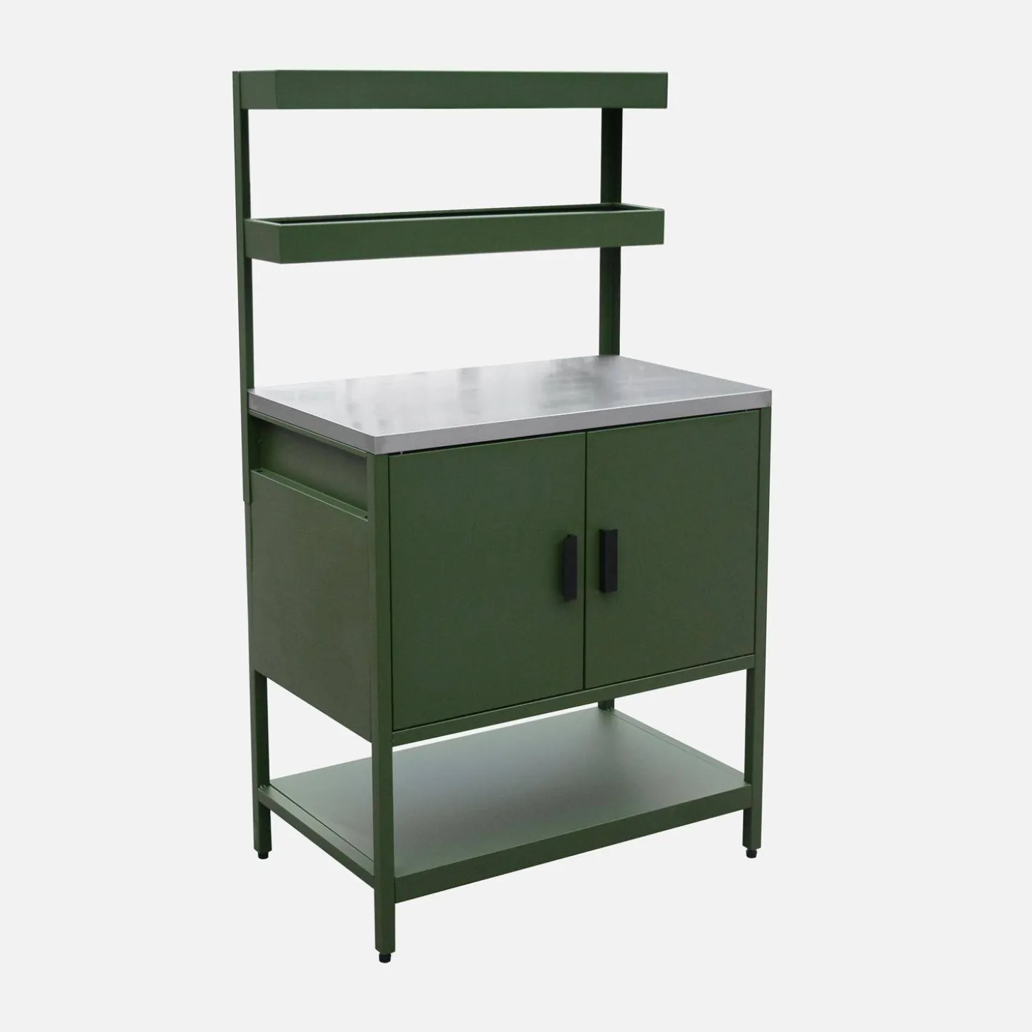 Cocina exterior de acero con 2 estanterías colgantes y 2 puertas, 80cm