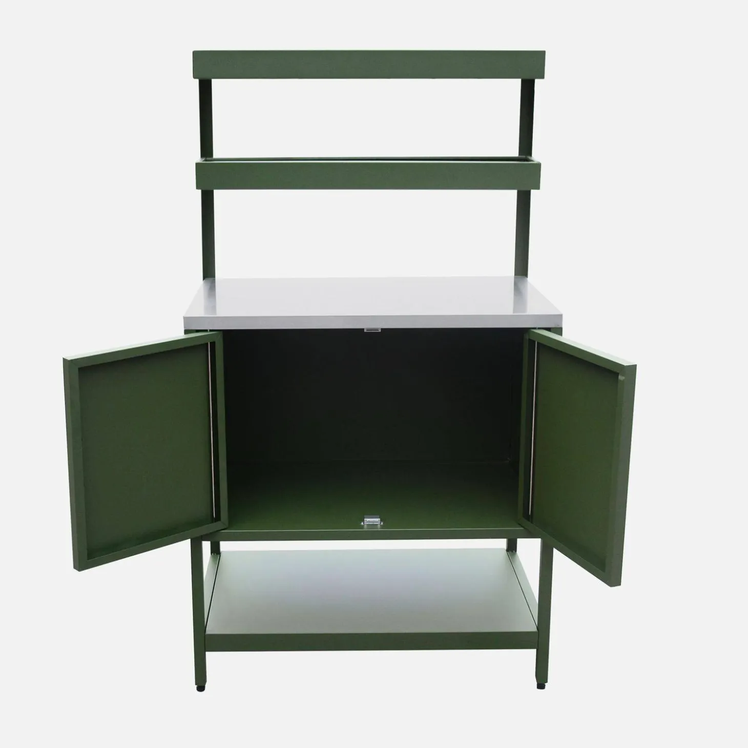 Cocina exterior de acero con 2 estanterías colgantes y 2 puertas, 80cm