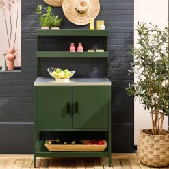Cocina exterior de acero con 2 estanterías colgantes y 2 puertas, 80cm