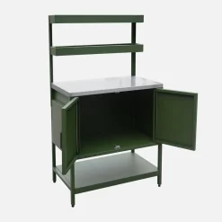 Cocina exterior de acero con 2 estanterías colgantes y 2 puertas, 80cm