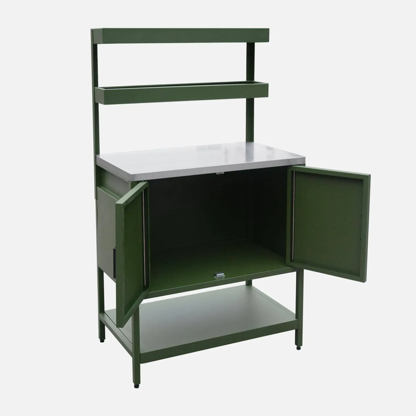 Cocina exterior de acero con 2 estanterías colgantes y 2 puertas, 80cm
