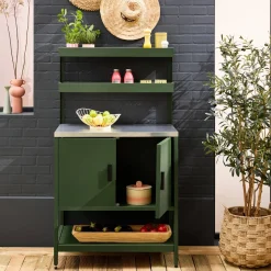 Cocina exterior de acero con 2 estanterías colgantes y 2 puertas, 80cm