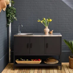 Cocina exterior de acero con lavabo, 120cm