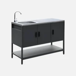Cocina exterior de acero con lavabo, 120cm