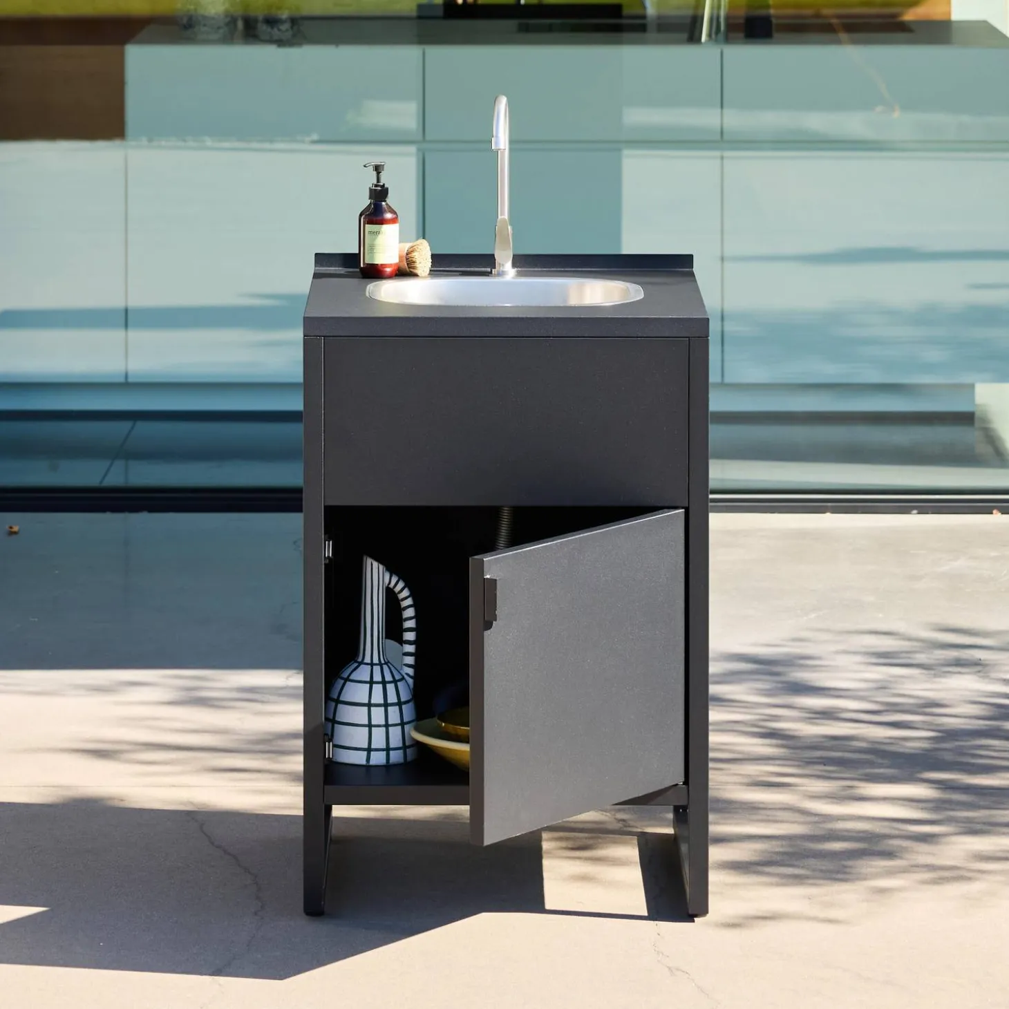 Cocina exterior de acero con fregadero y 1 puerta, 60cm