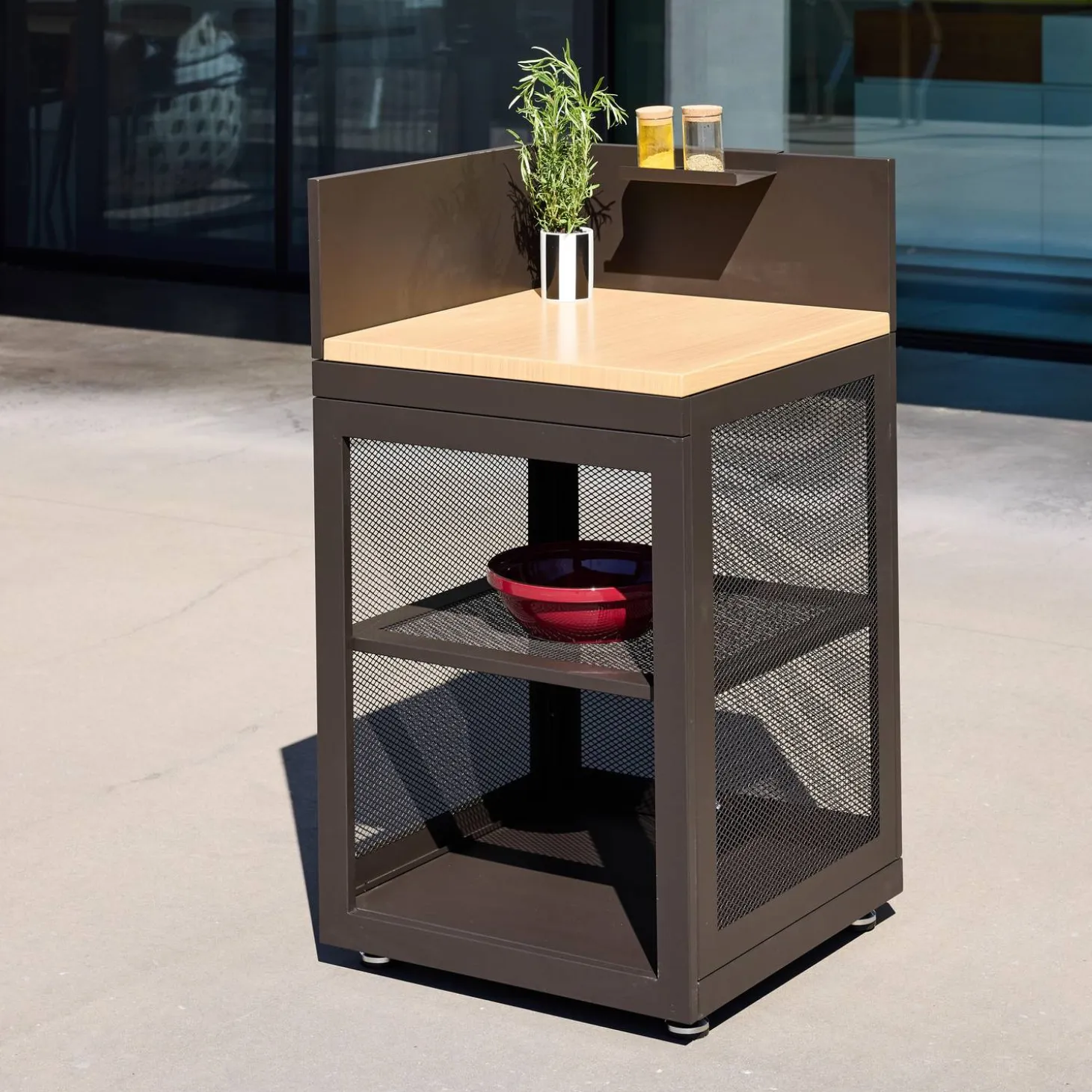 Cocina exterior de acero y decoración de madera 1 estante, 60cm