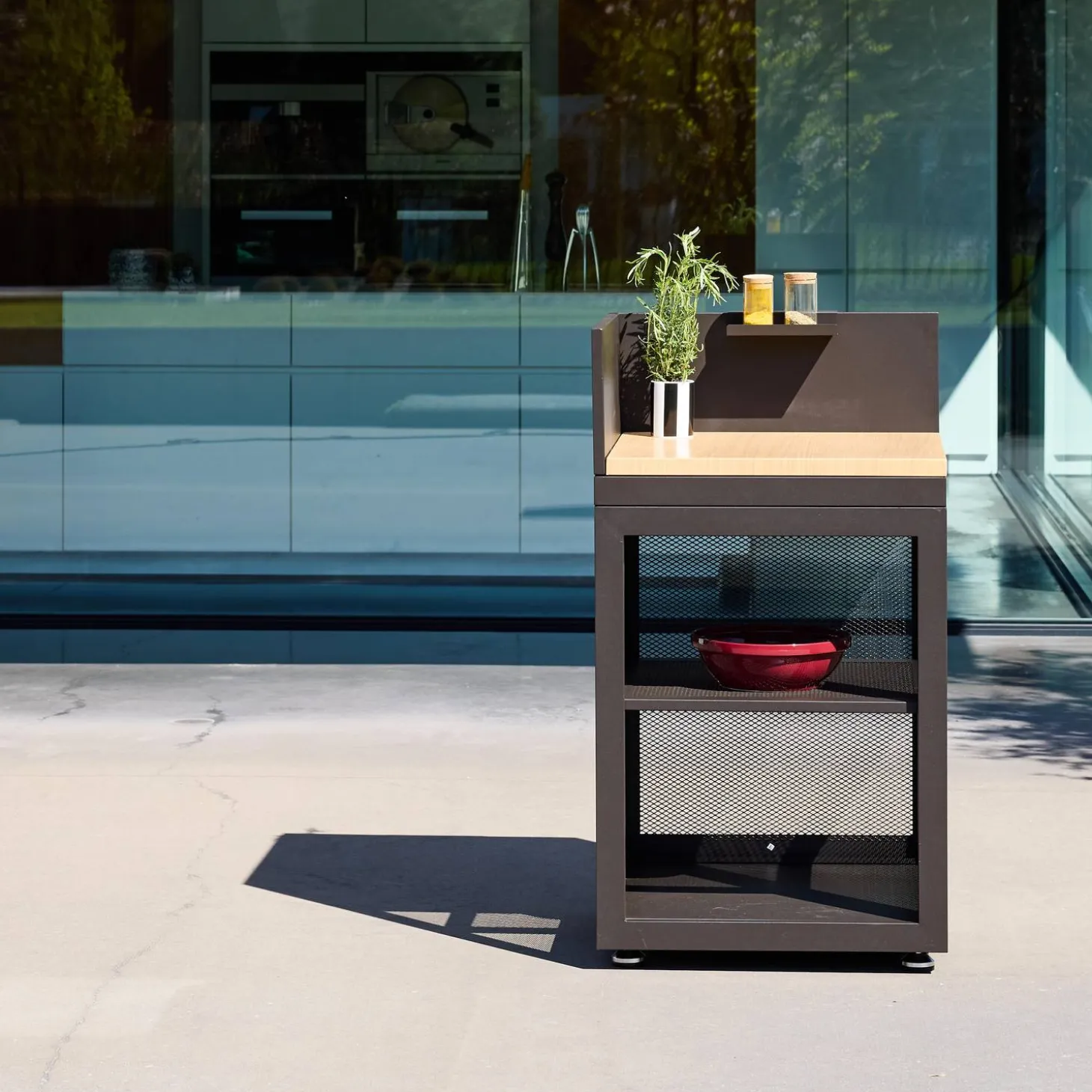 Cocina exterior de acero y decoración de madera 1 estante, 60cm