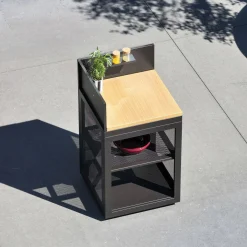 Cocina exterior de acero y decoración de madera 1 estante, 60cm