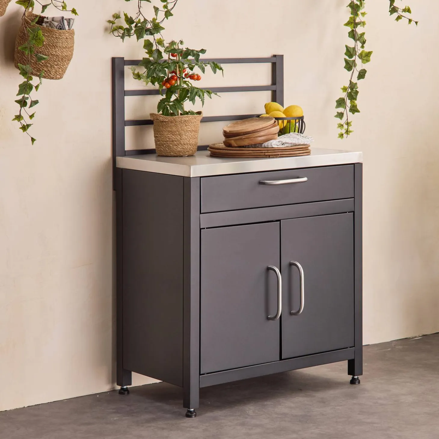 Cocina exterior de acero 1 cajón y 2 puertas, 80cm