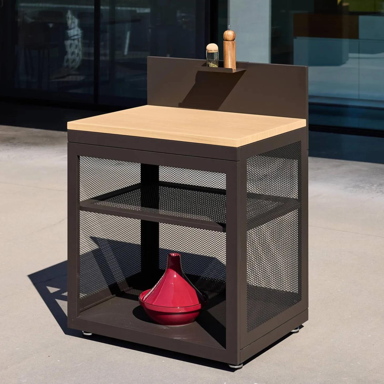 Cocina exterior de acero y decoración de madera 1 estante, 80cm