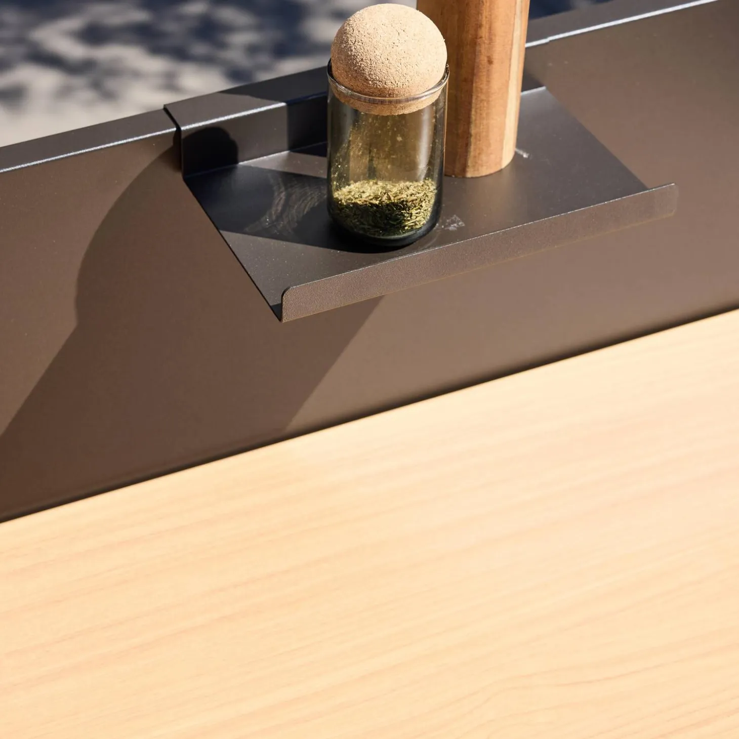 Cocina exterior de acero y decoración de madera 1 estante, 80cm