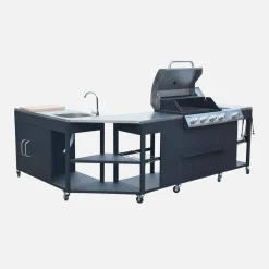 Cocina exterior de acero con barbacoa de gas americana de 5 quemadores