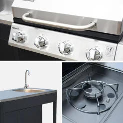 Cocina exterior de acero con barbacoa de gas americana de 5 quemadores