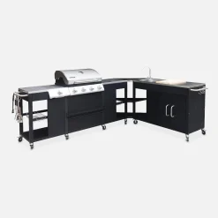 Cocina exterior de acero con barbacoa de gas americana de 5 quemadores