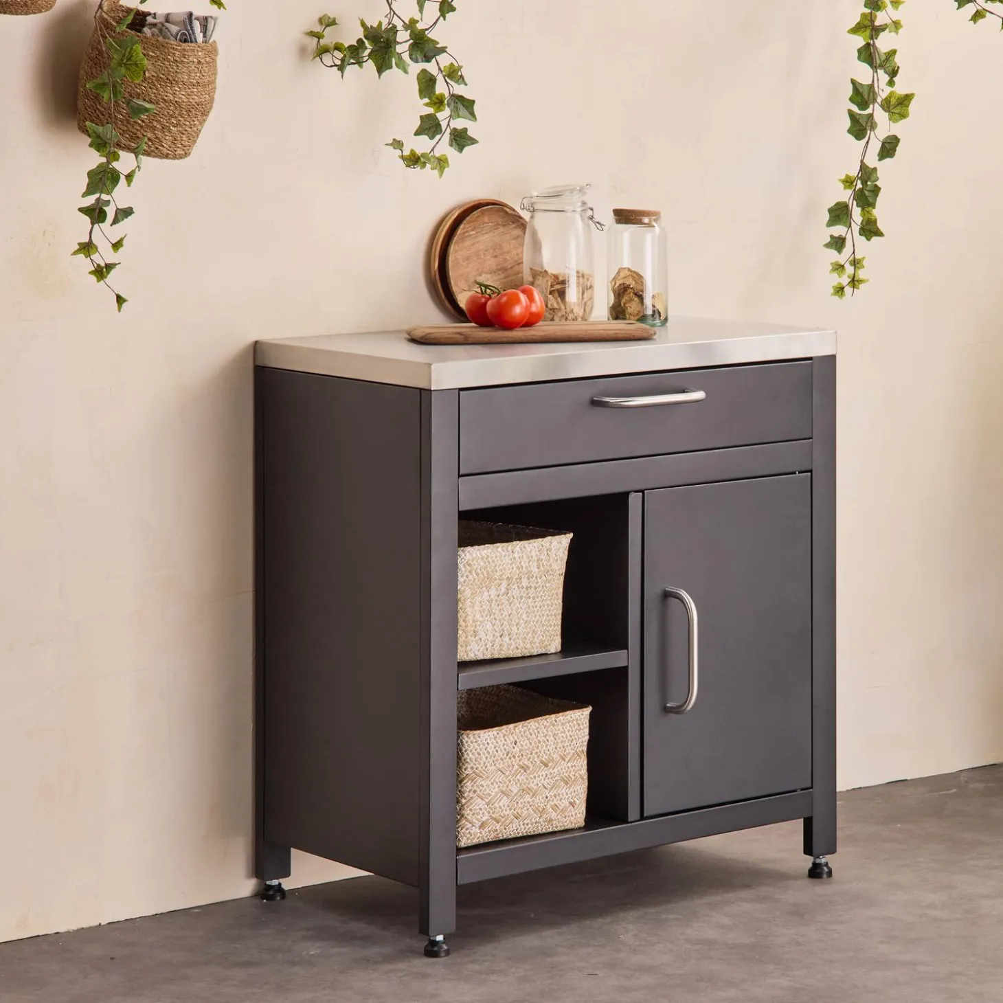 Cocina exterior de acero 1 cajón y 1 puerta, 80cm