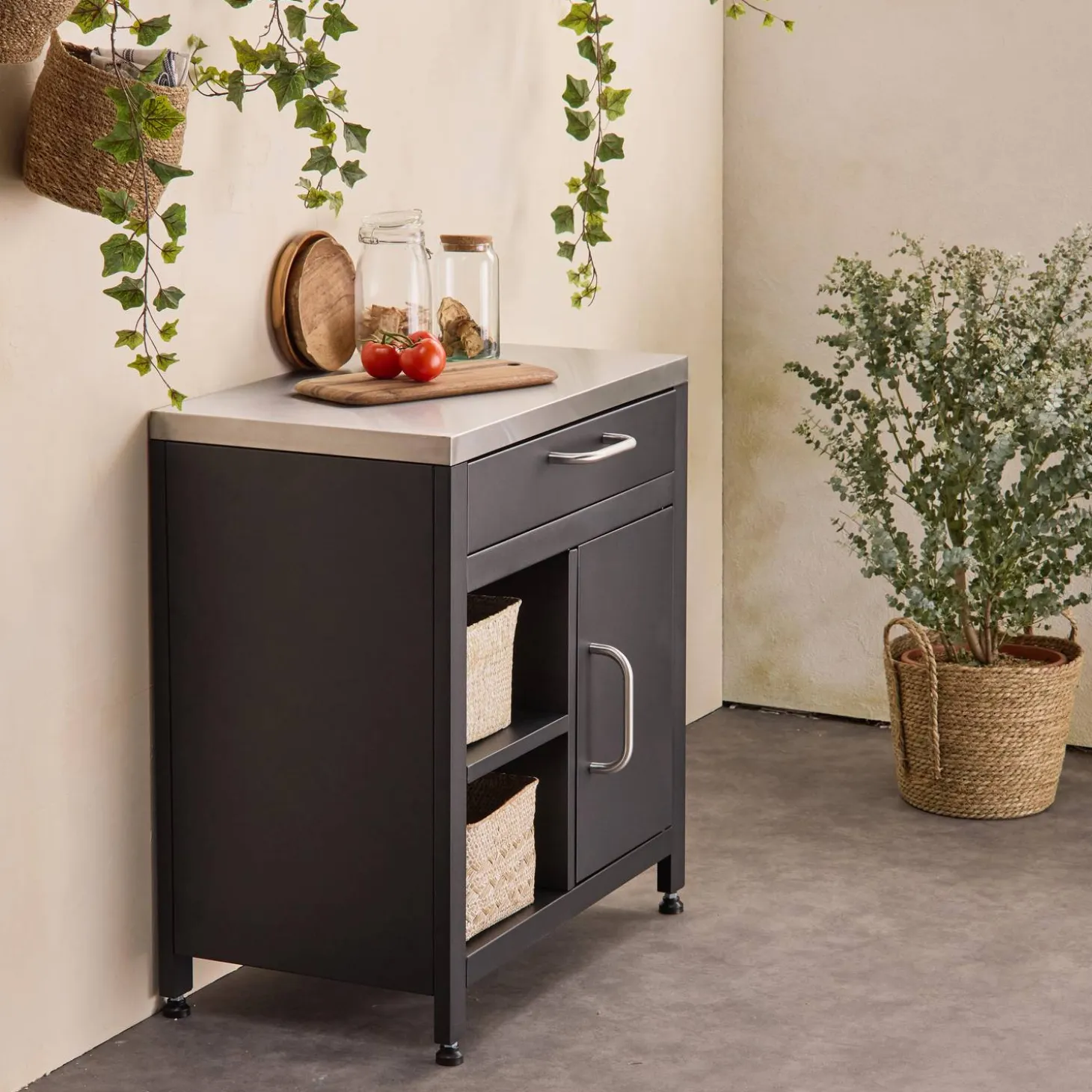 Cocina exterior de acero 1 cajón y 1 puerta, 80cm