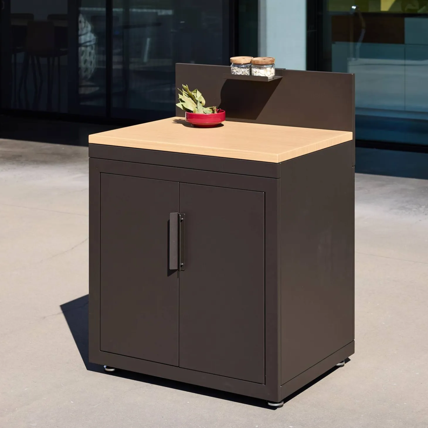 Cocina exterior de acero y decoración de madera 2 puertas 1 gancho, 80cm