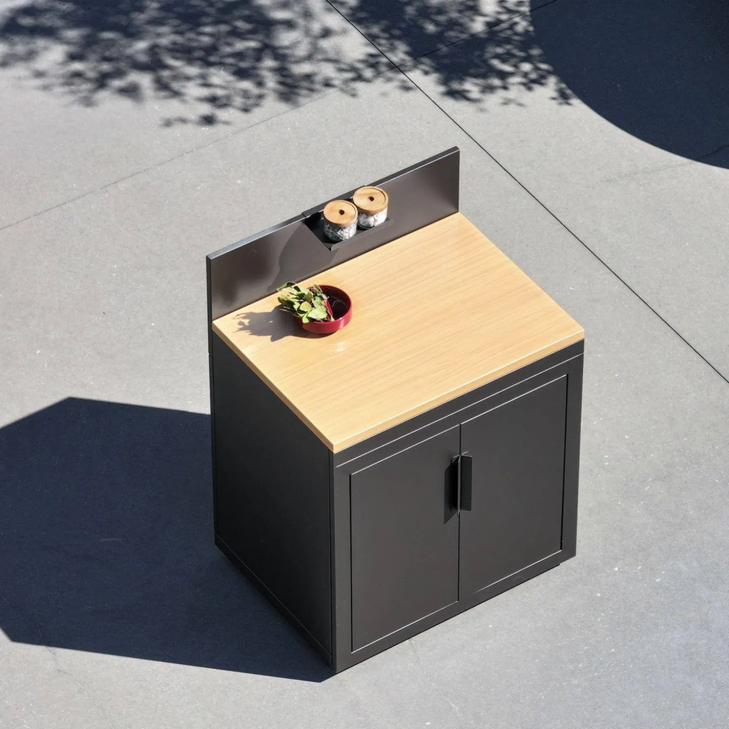 Cocina exterior de acero y decoración de madera 2 puertas 1 gancho, 80cm