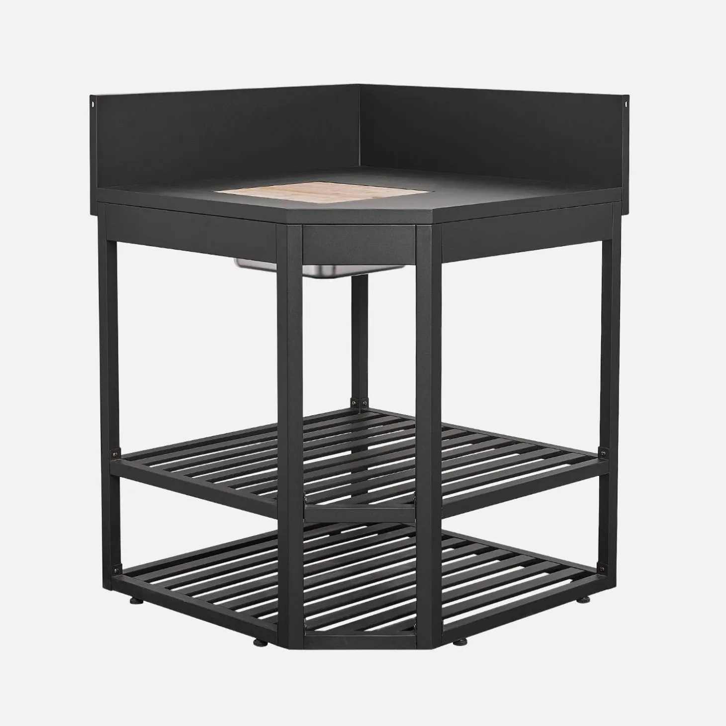 Cocina exterior de acero con cubitera y tabla de madera, 80cm