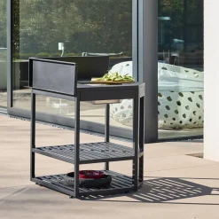 Cocina exterior de acero con cubitera y tabla de madera, 80cm