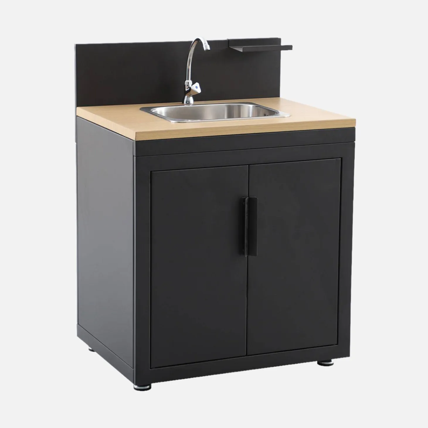 Cocina exterior de acero y decoración de madera 1 fregadero 2 puertas 1 gancho, 80cm