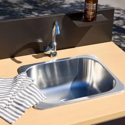 Cocina exterior de acero y decoración de madera 1 fregadero 2 puertas 1 gancho, 80cm