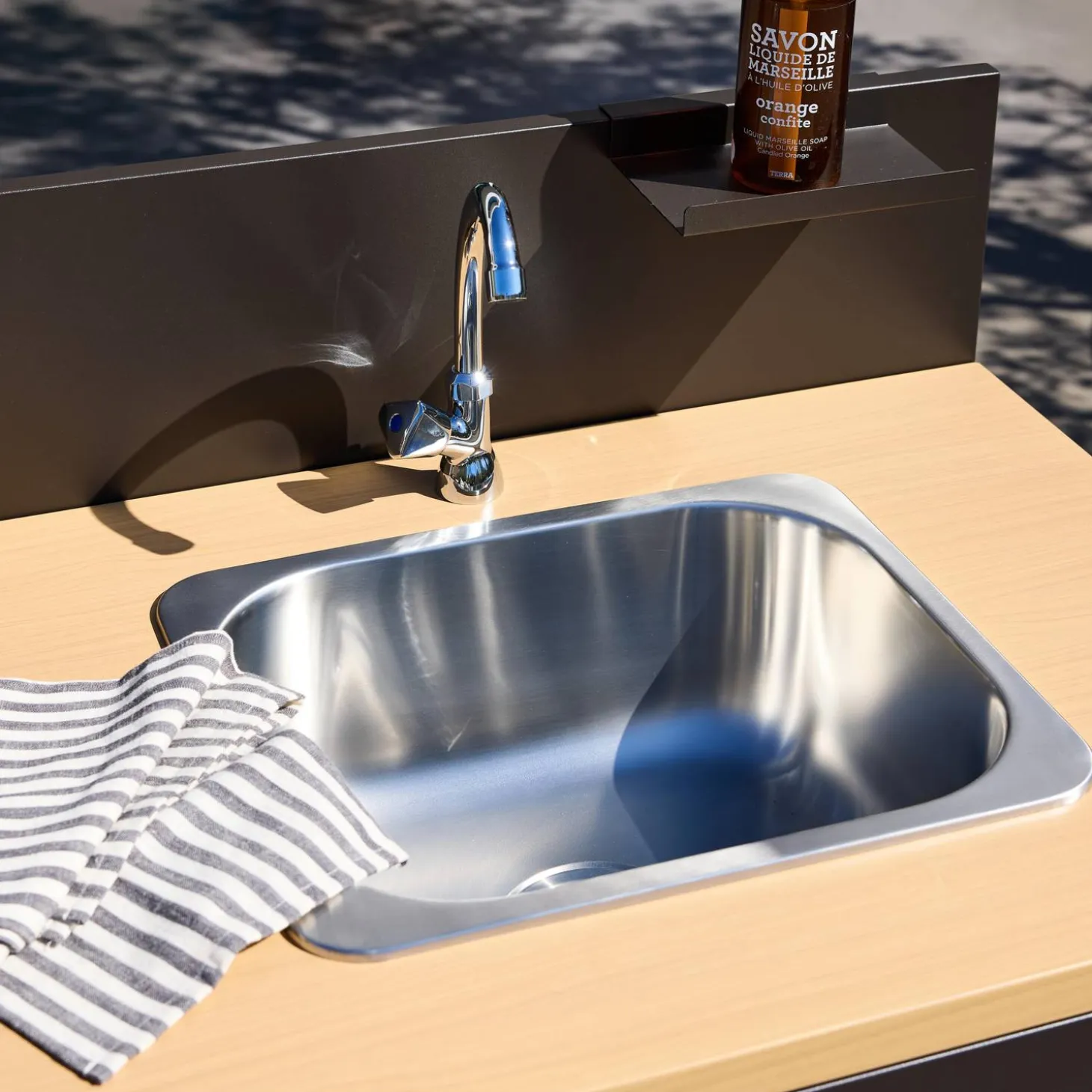 Cocina exterior de acero y decoración de madera 1 fregadero 2 puertas 1 gancho, 80cm