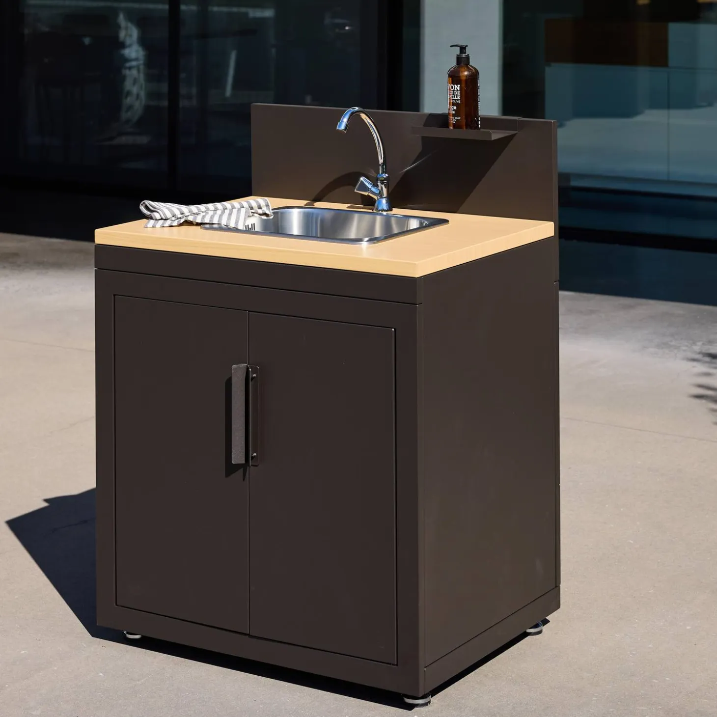 Cocina exterior de acero y decoración de madera 1 fregadero 2 puertas 1 gancho, 80cm