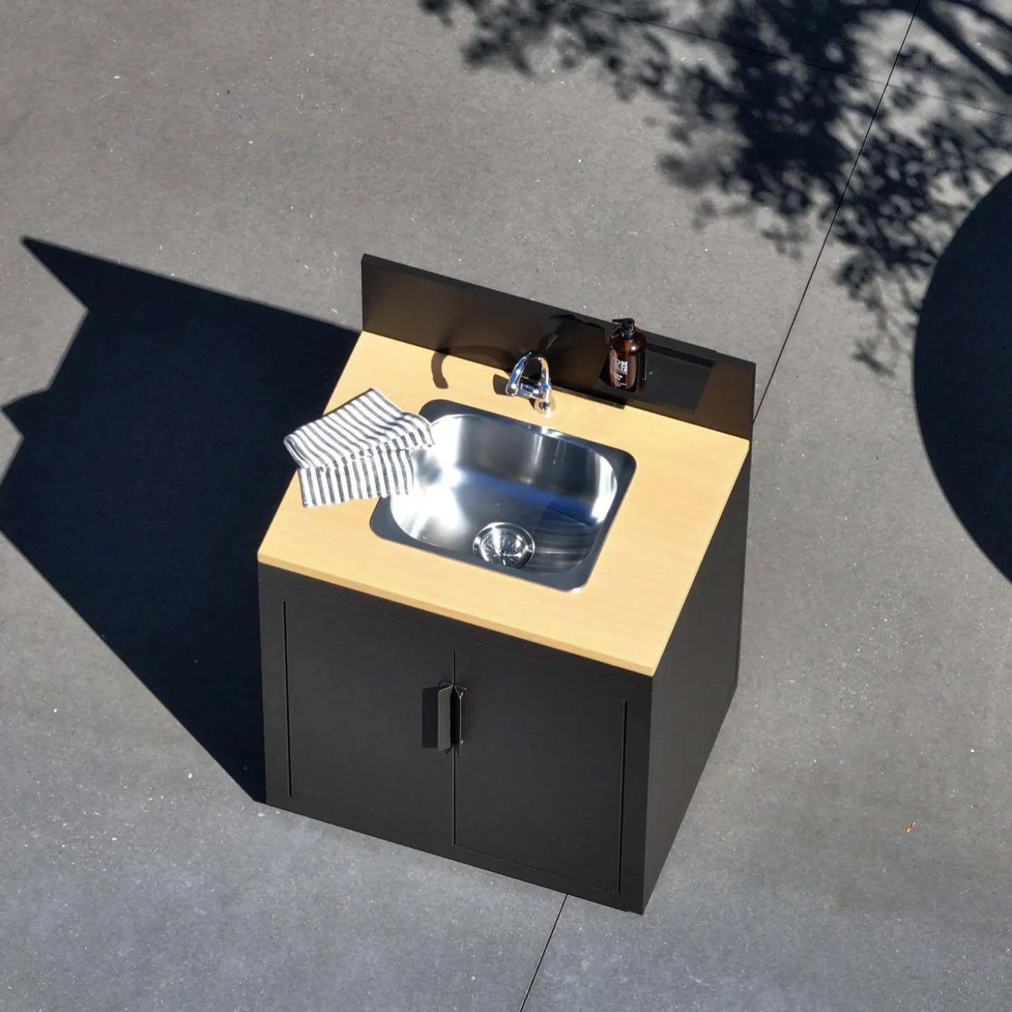 Cocina exterior de acero y decoración de madera 1 fregadero 2 puertas 1 gancho, 80cm