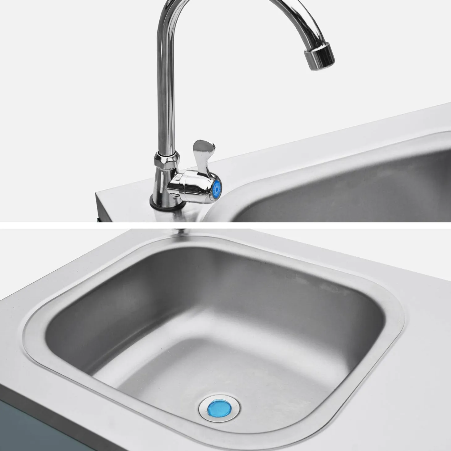Cocina exterior de acero con lavabo, 120cm