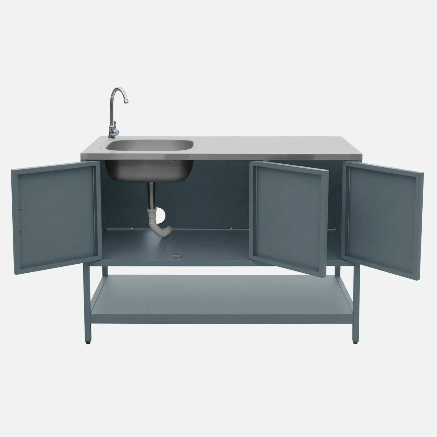 Cocina exterior de acero con lavabo, 120cm