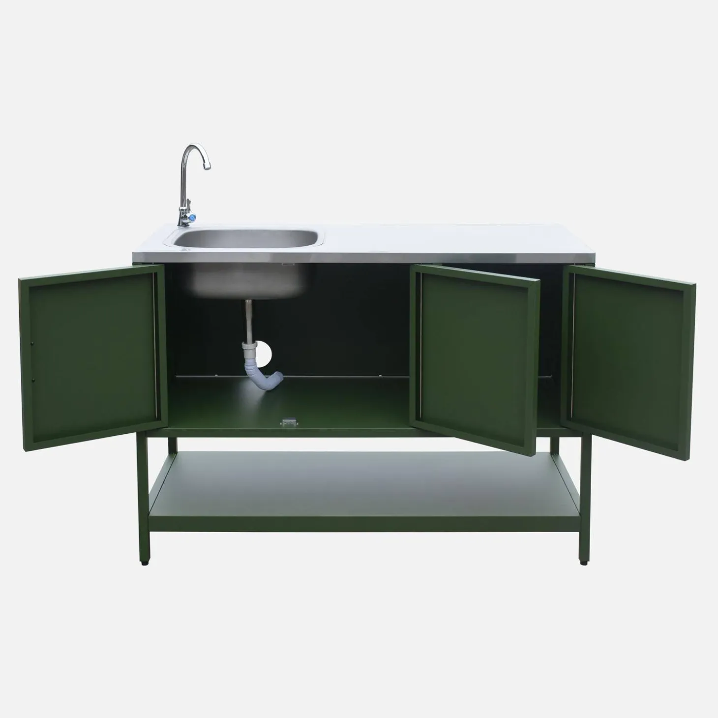 Cocina exterior de acero con lavabo, 120cm