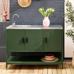 Cocina exterior de acero con lavabo, 120cm