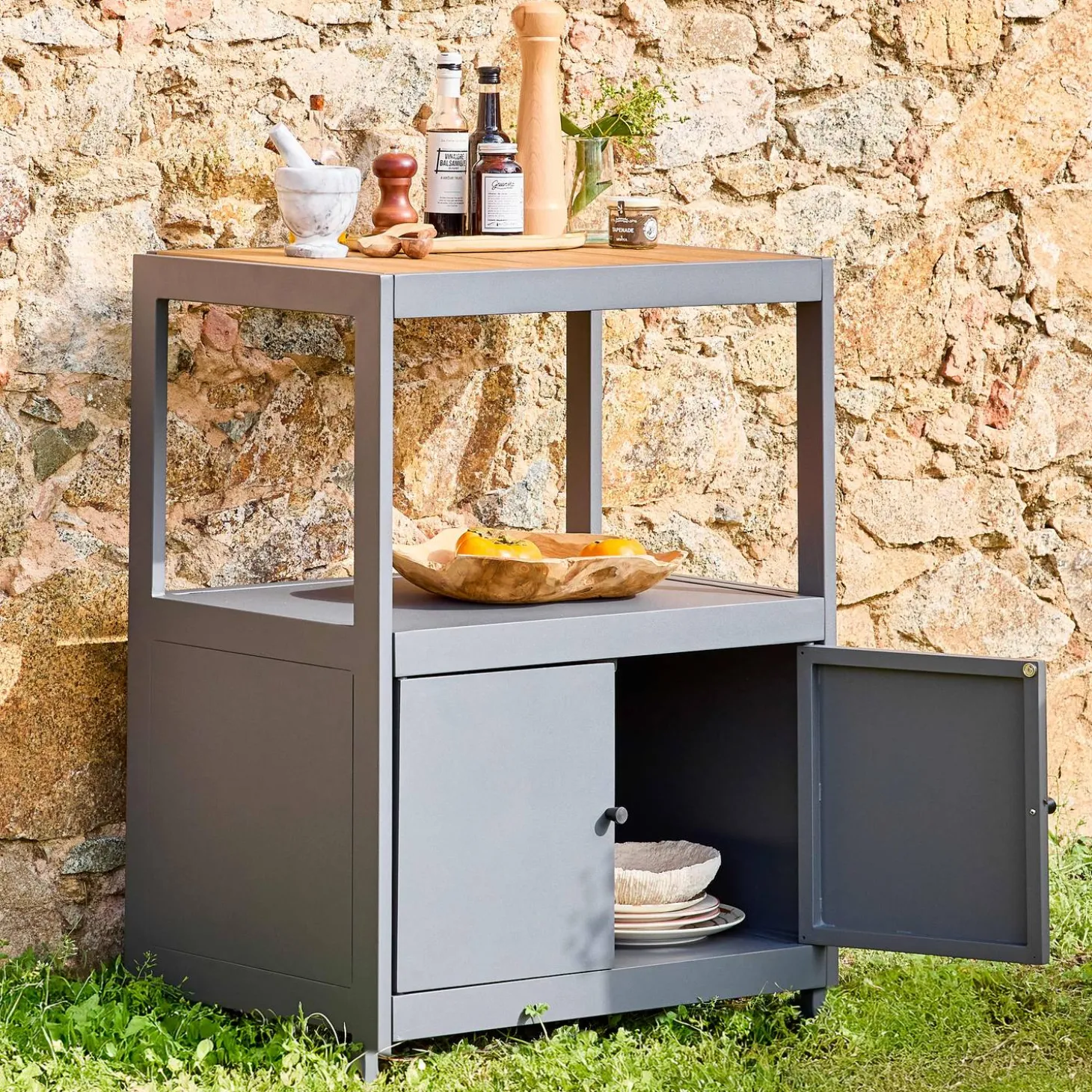 Cocina exterior de aluminio y polywood con 2 puertas