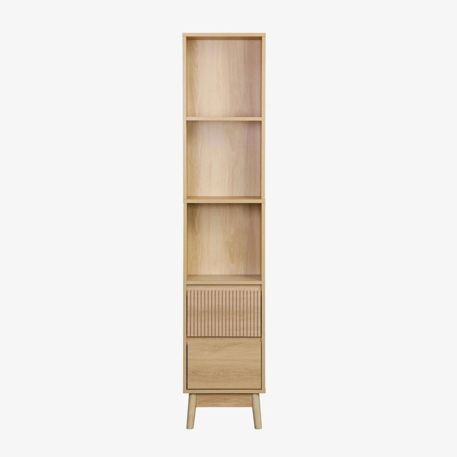 Columna de madera con 3 estantes y 2 cajones