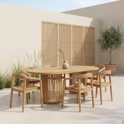 Comjunto mesa de jardín de madera de acacia con 6 sillas